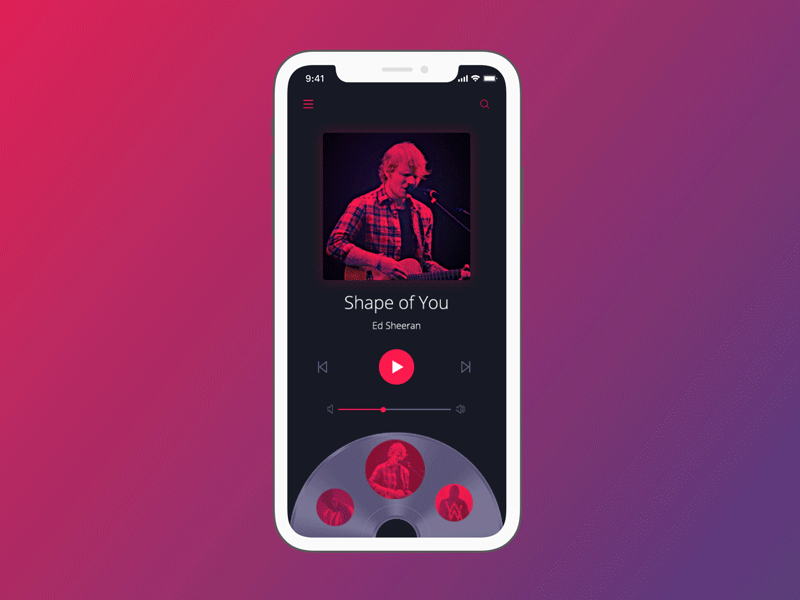 Music App Radial Interaction clean flat gradient interaction design ios app music radial ui ux design