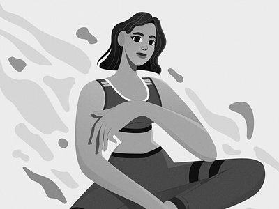 Contemplation series 2d character design fit fitness flat girl grey gym illustration line mental health monotone office shopping space vector website illustration woman work