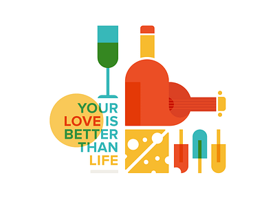 Better than life cheese design flat guitar ice cream icon illustration life love music vector wine