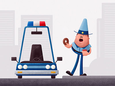 Doughnut Cop break car character coffee cop design doughnut editorial illustration police sheriff vector