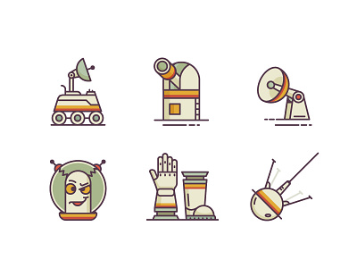 Retro Space Icons alien design gloves icon illustration retro rocket satellite space walle