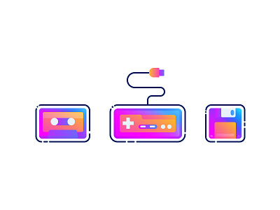 Icons 2d cassette flat floppy game gamepad icon illustration line retro save vector