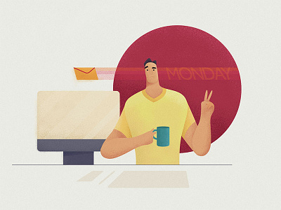 Where'd my Monday go? 2d admin character coffee design email flat illustration monday morning vector work