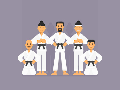 Team 2d action character defence design flat illustration karate kid kungfu team vector