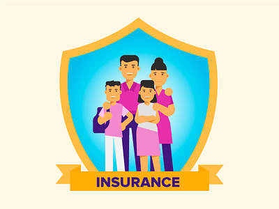 Insurance 2d admin character coffee design family flat illustration insurance bank family morning vector work