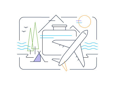 Travel 2d app camp design flat icon illustration line plane sticker travel travel app ui ux vector