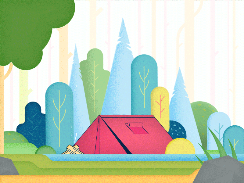 Camping 2d ae animation camp design flat forest gif illustration line tent tree vector
