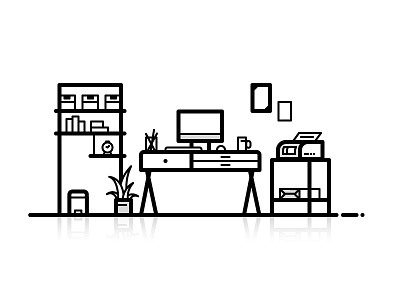 The Office 2d coffee design flat hipster icon illustration line mac office printer space ux vector work workshop