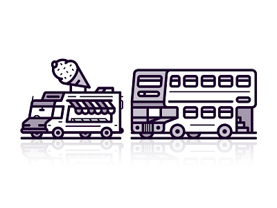 Mean Machines 2d bus coffee design flat icecream icon illustration line retro transport truck vector
