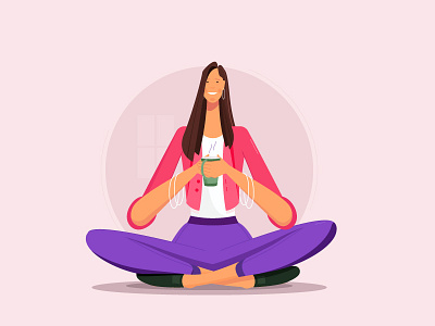 Coffee Zen 2d break character coffee design desk flat illustration monday office peace people ui ux vector week woman woman illustration work zen