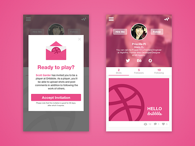 Hello Dribbble designer developer dribbble mobile app first shot invitation invite ios mobile app thank you user profile