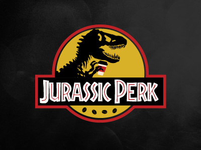 Jurassic Perk coffee dinosaur jurassic park jurassic perk logo movie punny puns sci fi