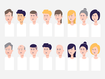 Exact online age character character design develop faces flat hair illustration