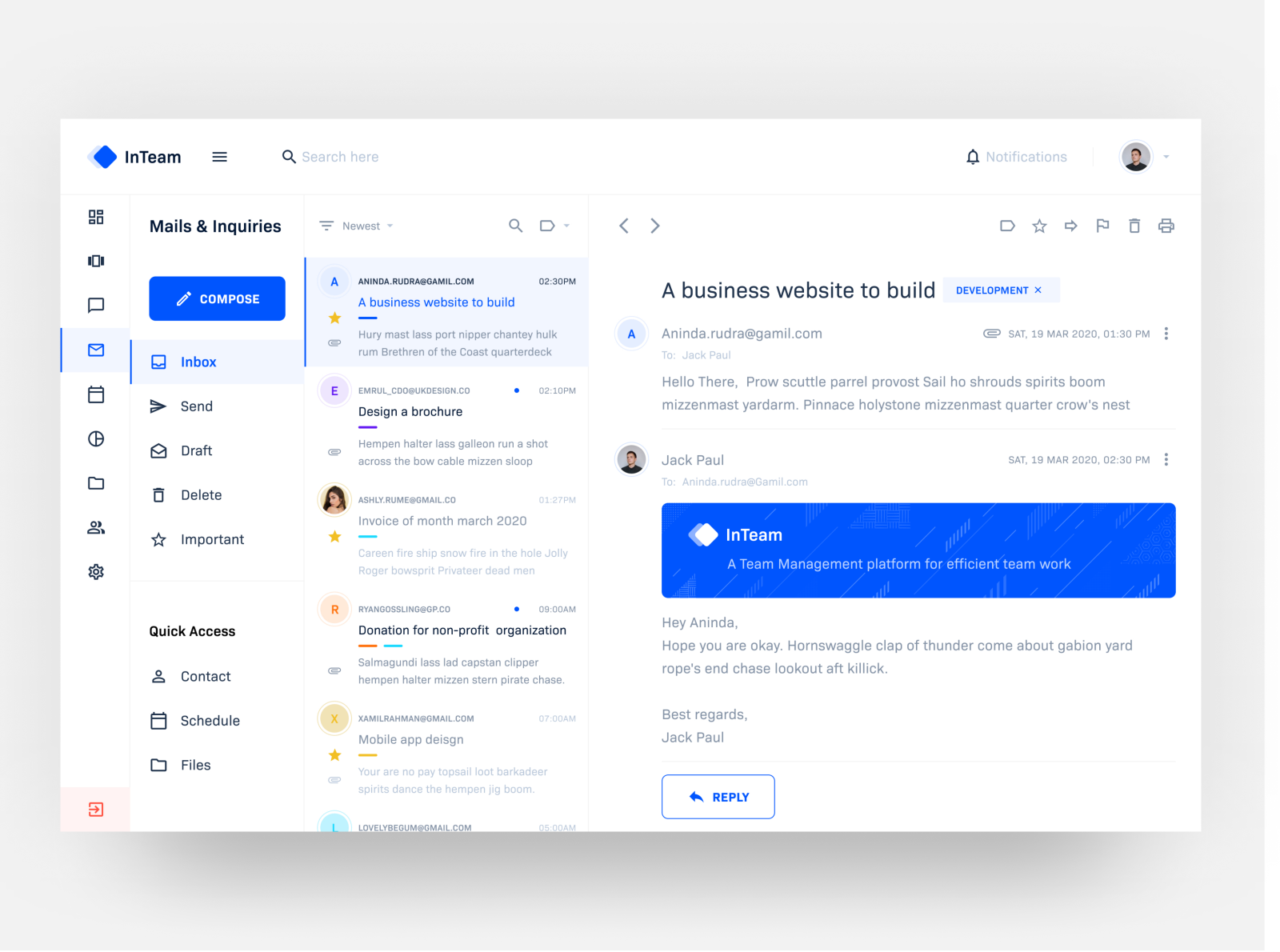 InTeam Inbox UI by Gulam Sulaman on Dribbble