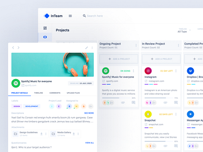 Project Gallery: InTeam_Team Management Dashboard calendar dashboard design files management app ongoing project product product design project project management shot task team team app timeline trello web application website website design website designer