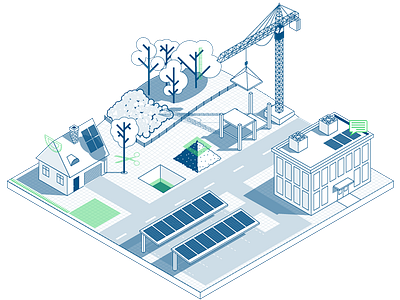 Scanifly building illustration isometric scenery solar