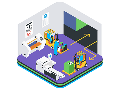 Express Encapsulation Icon design forklift icon illustration isometric men at work printing warehouse