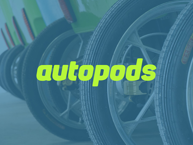Autopods word mark logo green transportation green taxi pedicabs typography green eco friendly autopods
