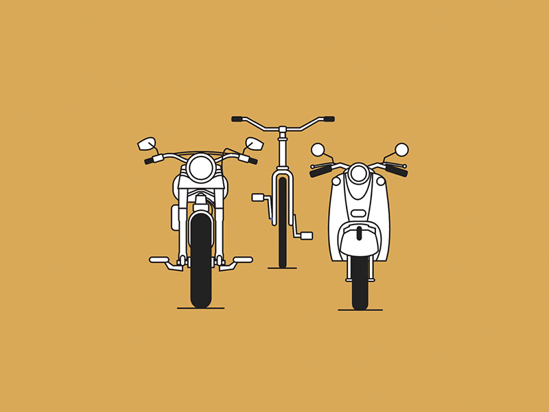Commonplace Friends illustration bicycle moped monoline motorcycle website header commonplace website coffee