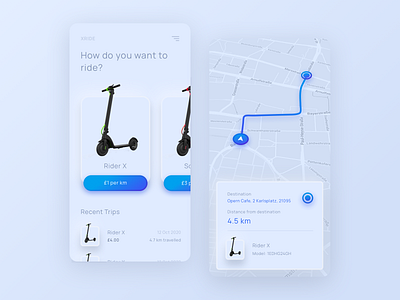 XRIDE - Ride Tracker Concept app design interface kyran leech map neumorphic neumorphism scooter tracker travel ui
