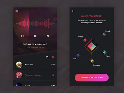 Music Mood Concept app ios mood music pink player selection ui