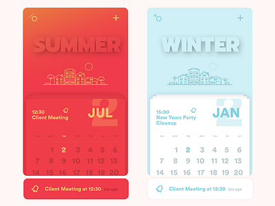 Seasonal Calendar Mobile Version app calendar illustration interface kyran leech months season summer ui winter