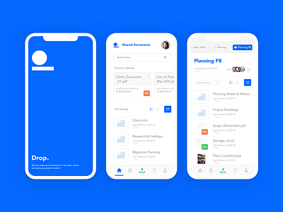 Drop. Document Manager blue concept docs document files iphonex kyran leech mobile storage ui