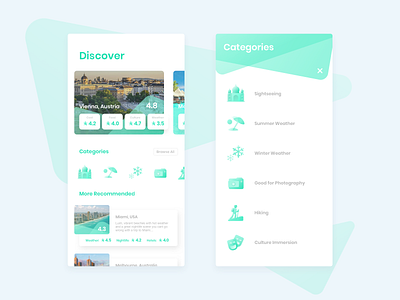 Holiday Discovery App app gradient green holiday icons interface kyran leech travel ui ux