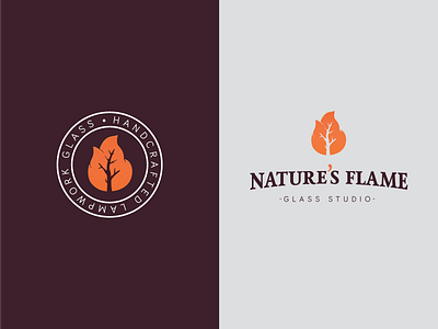 Nature's Flame Glass Studio fire glass lampwork logo nature tree