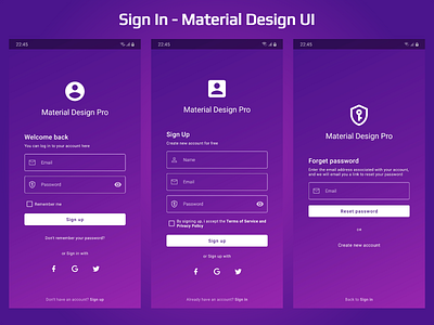 Android Sign In UI Mobile Design android android app android ui app design forget password material design material design ui mobile sign in sign up template