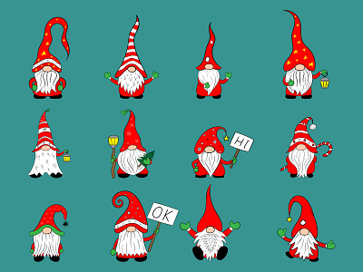 Gnomes artist christmas colorful cute funny gnomes hats illustration illustrator print red sticker stickers typography vector