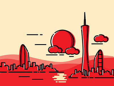 City of Guangzhou illustration style