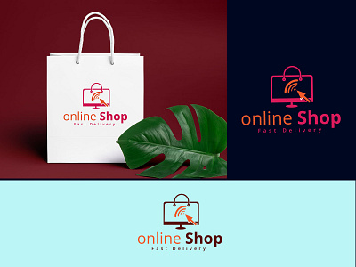 Online Shop Logo branding design designer graphic design illustration logo minimalist logo online online logo online service online shop shopping bag vector