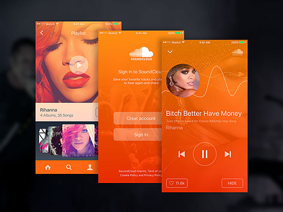 Soundcloud Redesign app design gradient ios orange redesign soundcloud ui ux