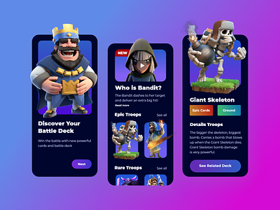 Battle Deck Guide Concepts - Clash Royale app colorful game gradient graphic design mobileapps ui uiinspiration uiux uiuxdesign ux