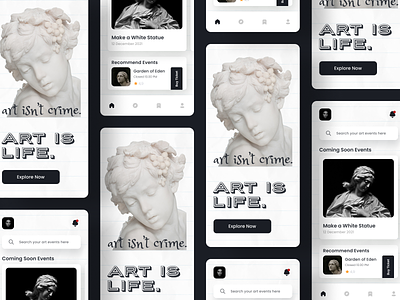 Artemiz - Art Event Mobile App Design🎨 abstract art blackwhite events illustration mobileapps statue surealism ui uiuxdesign website