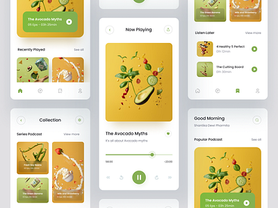 🍔 Fodcasta - Food Podcast Mobile Design app clean food mobileapps music picko podcast uiuxdesign ux