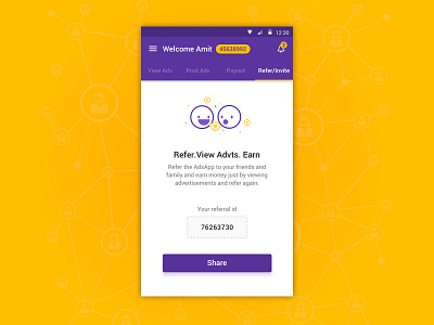 Refer & Earn adsapp advertisements android earn illustration purple refer referral share sketch ui yellow