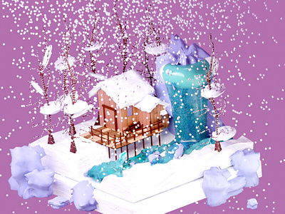 Winter scene 3d blender graphic design illustration low poly