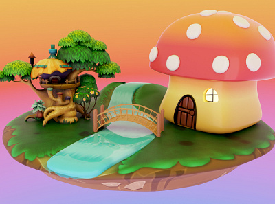 Mushroom Scene 3d animation blender concept art design graphic design illustration low poly mushroom visualization