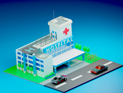 Low poly hospital scene 3d animation blender branding design graphic design illustration logo low poly