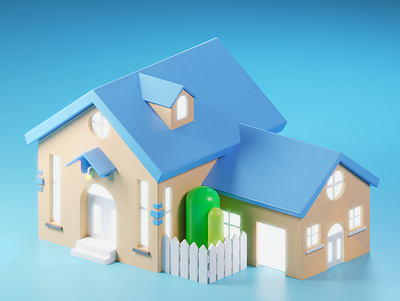 BLUE HOUSE 3d animation blender branding design graphic design illustration logo low poly ui
