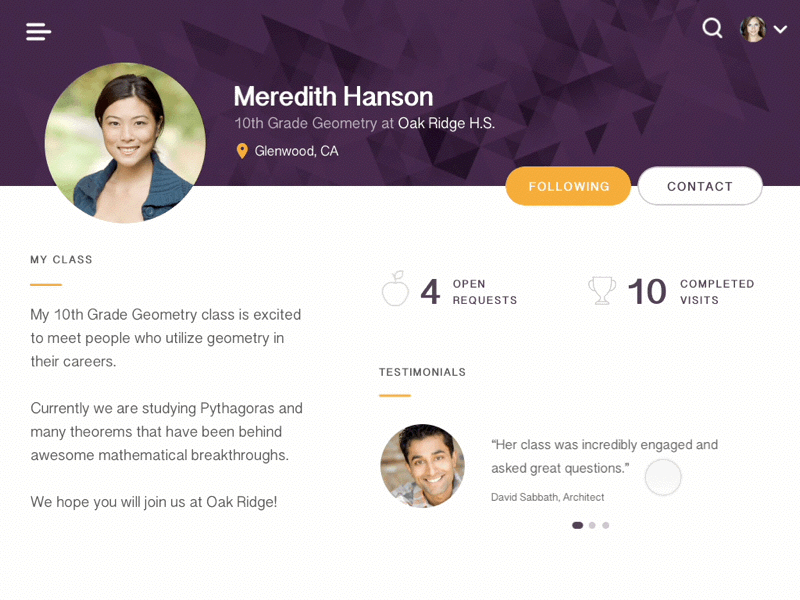 Teacher Profile UI animation gif interactive ixd principle prototype slider ui