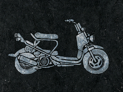 Honda Ruckus black brushpen cycle drawing illustration ink moped motorcycle scooter white