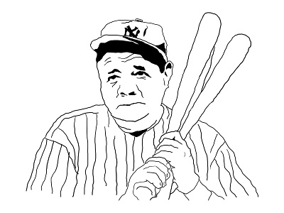 Babe Ruth - lefty baberuth bambino baseball bw drawing illustration lefthanded lefty sketch