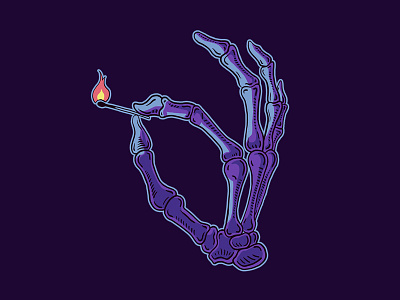 Lit fire hand illustration light match skeleton skull