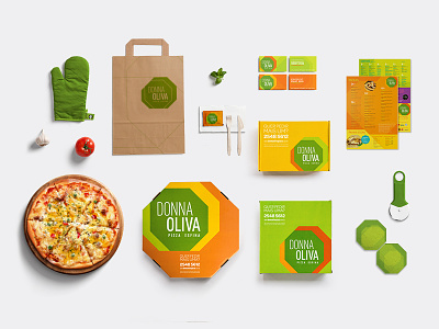 Donna Oliva pizzeria brand branding clean design identity logo megalo mockup packaging pizza pizzeria