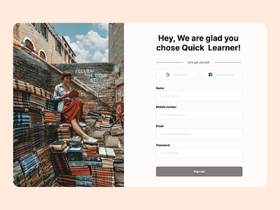 Quick Learner Signup Form dailyui design form graphic design signup signup form ui web