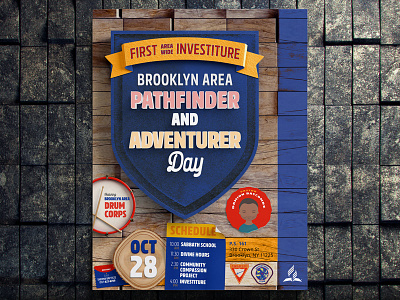 Flyer Design for Brooklyn Pathfinder & Adventurer Investiture adventist adventurer boyscout christian drum investiture outdoor pathfinder rustic sda shield youth