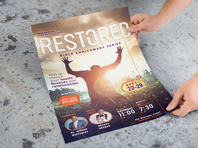 RESTORED Bible Enrichment Series Poster Design adventist bible christian evangelism flyer poster praise prayer religious